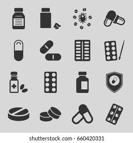 Pill icons set. set of 16 pill filled icons such as paints, tablet, pill, medical bottle, medicine, medical pills, medicine bottle, health insurance