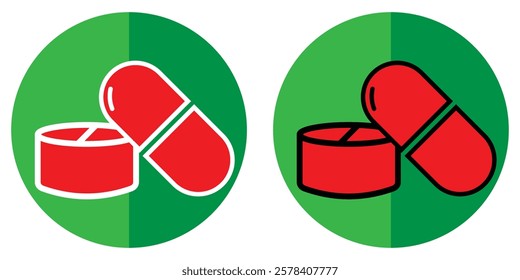 Pill icons set medicament symbol. Pills and capsules icon set, single color vectors collection. Pills vector vector filled and outlined icons collection. Medical tablet and pill vector icon. EPS 10