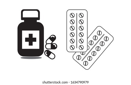 Pill icons set. set of pill outline icons such as, tablet, pill, medical bottle, medicine bottle, medicine