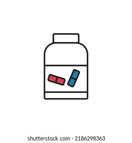 Pill jar line icon. Simple image of packaging with tabletes isolated vector. Logo medical medicine. Web element medicine and pharmacy