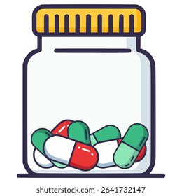 pill jar medicine flat color vector illustration template design