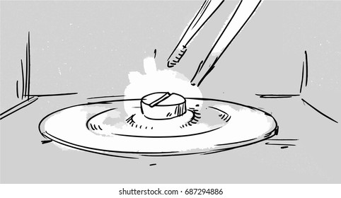 Pill in a laboratory Vector sketch illustration