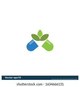 pill and leaf icon herbal symbol vector medicine symbol design element logo template