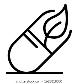 Pill and leaf icon. Outline pill and leaf vector icon for web design isolated on white background