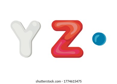 Pill letters for your creativity. Multicolored vector alphabet set on a white background. T, Z, dot pictures