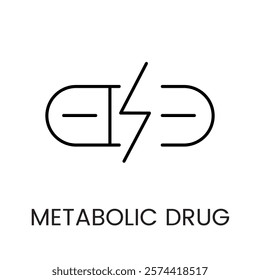 A pill with a lightning bolt icon in vector, symbolizing energetic drugs or metabolic stimulants, with an editable stroke