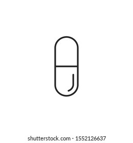 Pill line icon with editable stroke. Medicine / cure / drug. Simple design. Health care, medical symbol. Isolated on white background. Vector illustration.