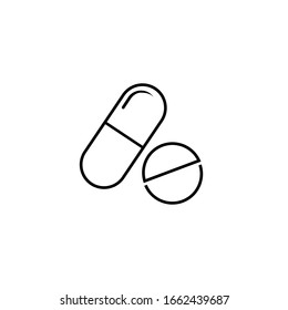 Pill Line Icon On White. Vector