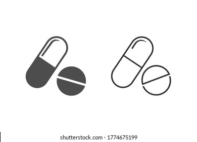 Pill line icon set on white. Vector