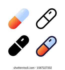 Pill logo icon design in four style. Line, Glyph, Flat Gradient and Color Line style