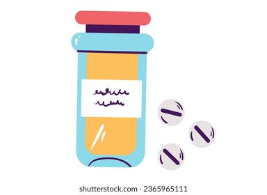 Pill medical bottle flat medicine tablet antibiotic drug concept. Vector graphic design illustration