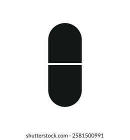 Pill medical icon is a simple vector illustration of a capsule and tablet, perfect for representing medication, pharmacy, and healthcare applications.