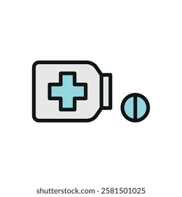 Pill medical icon is a simple vector illustration of a capsule and tablet, perfect for representing medication, pharmacy, and healthcare applications.