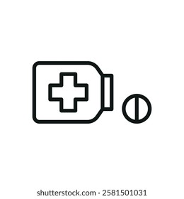 Pill medical icon is a simple vector illustration of a capsule and tablet, perfect for representing medication, pharmacy, and healthcare applications.