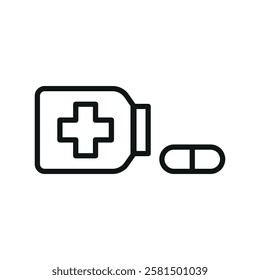 Pill medical icon is a simple vector illustration of a capsule and tablet, perfect for representing medication, pharmacy, and healthcare applications.