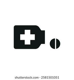 Pill medical icon is a simple vector illustration of a capsule and tablet, perfect for representing medication, pharmacy, and healthcare applications.