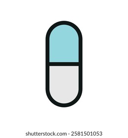 Pill medical icon is a simple vector illustration of a capsule and tablet, perfect for representing medication, pharmacy, and healthcare applications.