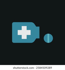 Pill medical icon is a simple vector illustration of a capsule and tablet, perfect for representing medication, pharmacy, and healthcare applications.