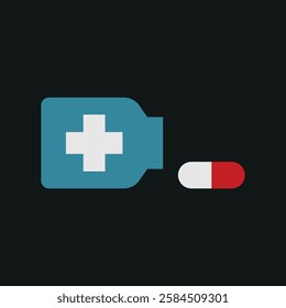 Pill medical icon is a simple vector illustration of a capsule and tablet, perfect for representing medication, pharmacy, and healthcare applications.