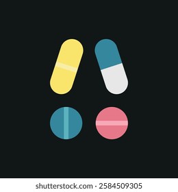 Pill medical icon is a simple vector illustration of a capsule and tablet, perfect for representing medication, pharmacy, and healthcare applications.