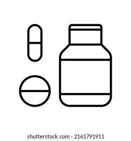 Pill and medicine bottle stroke line minimal icon sign background