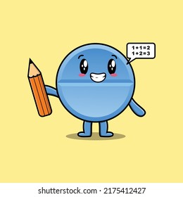 Pill medicine cute cartoon clever student with pencil style design 