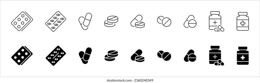 Pill medicine icon collection. Pill, capsule, pharmaceutical medicine icons collection. Pills vector icon. EPS 10 