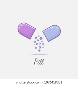 Pill medicine icon vector hand drawn, color purple