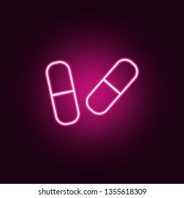 Pill  neon icon. Elements of Blood donation set. Simple icon for websites, web design, mobile app, info graphics