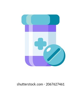 Pill next to the jar, medications. Vector illustration