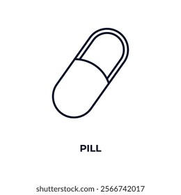 pill outline icon. Linear vector from medical concept. Thin line pill icon isolated on white background