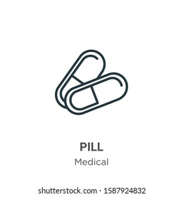 Pill outline vector icon. Thin line black pill icon, flat vector simple element illustration from editable medical concept isolated on white background