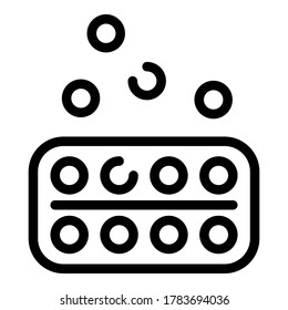 Icono del paquete de píldoras. Icono de vector del paquete de píldoras de contorno para diseño web aislado en fondo blanco