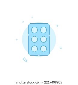 Pill Packaging, Blister Vector Icon. Flat Illustration. Filled Line Style. Blue Monochrome Design. Editable Stroke. Adjust Line Weight.