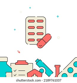 Pill Packaging Filled Line Vector Icon, Simple Illustration, Related Bottom Border.