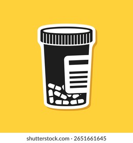 Pill paper sticker icon in flat style. Drug vector illustration on isolated background. Medicine pharmacy sign business concept.