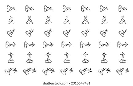 Pill with pharmaceutical. The active ingredient comes out of the dissolving capsule. Capsule with drug substance in the shape of circle, square, lozenge, plus sign, arrow, triangle, shield. Icons set