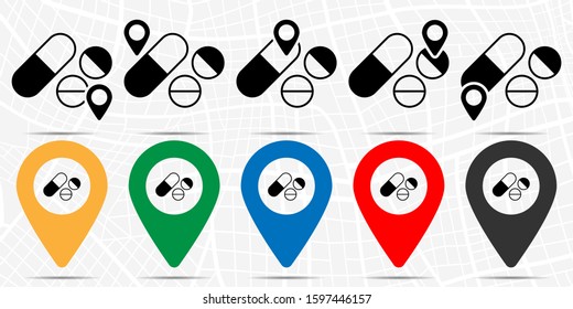 Pill, pills icon in location set. Simple glyph, flat illustration element of medicine theme icons