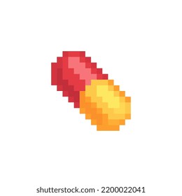 Сapsule pill pixel art icon. Isolated vector illustration. 8-bit sprite. Design stickers, logo, mobile app.