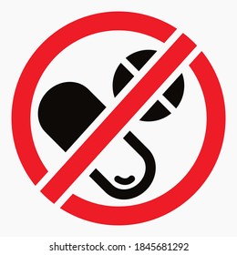 Pill prohibition icon. No medication. Prohibition of the transportation of medicines. Do not consume vitamins. Vector icon.