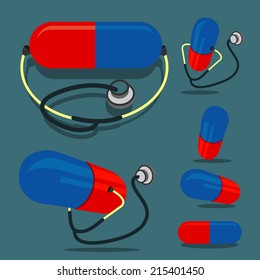 Pill (red&blue color) and Stethoscope
