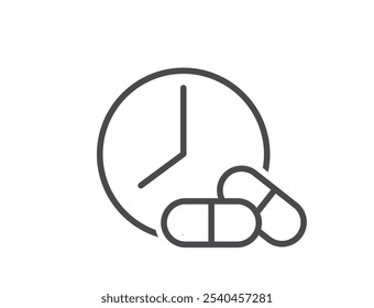 Pill reminder line icon. Medication time symbol. Isolated vector image in simple style