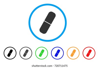 Pill rounded icon. Style is a flat pill gray symbol inside light blue circle with black, gray, green, blue, red, orange versions. Vector designed for web and software interfaces.