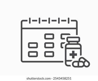 Pill schedule line icon. Treatment and medical calendar. Isolated vector image in simple style