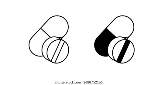 Ícone de conjunto de pílulas com ilustração de estoque de vetor de fundo branco