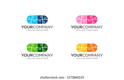 Pill shaped puzzle for logo designs concepts in white background