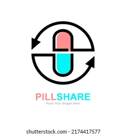 Pill share vector logo design. Suitable for business, web, pharmaceutical and health