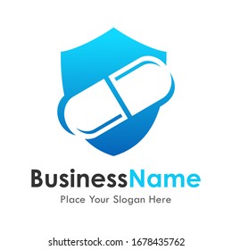 Pill shield vector logo template. Suitable for business, healthy, web and design