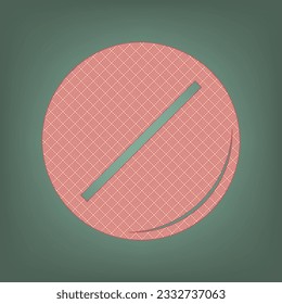 Pill sign illustration. Apricot Icon with Brick Red parquet floor graphic pattern on a Ebony background. Feldgrau. Green. Illustration.