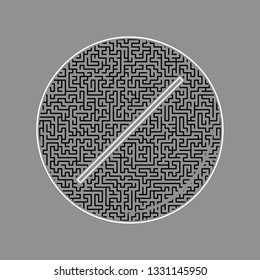 Pill sign illustration. Vector. Black maze filled icon with white border at gray background.